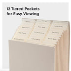 Smead Expanding 12-Pocket Stadium File, 12.75" x 13.75" x up to 11.75", Beige Natural Linen (70226) - Image 4