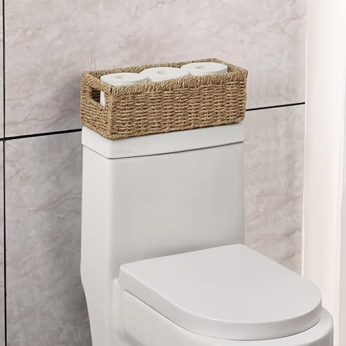 Vagusicc Wicker Storage Basket, Hand-Woven Seagrass Wicker Baskets with Handles, Toilet Paper Basket for Toilet Tank Top, Small Wicke Baskets for Organizing Shelves, 2-Pack, Seagrass - Image 3