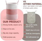 CLHMILY&Z 100L Laundry Basket Round Storage Rope Basket - 18.1x24 Inches - Pink Hamper in Bedreoom and Cute Storage Bin for Blankets, Toys, and Nursery Essentials - Image 6