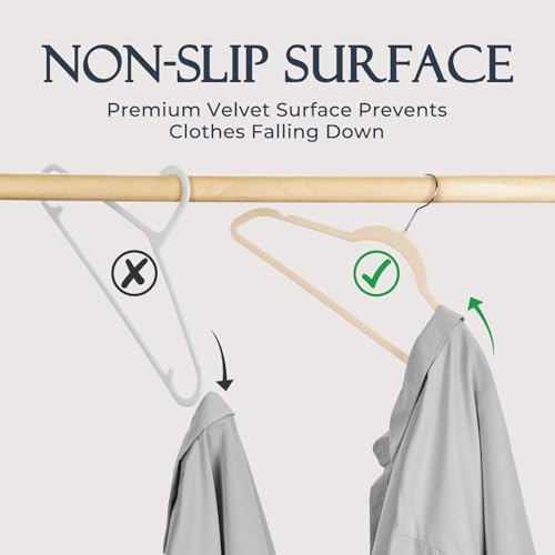 HOUSE DAY Beige Velvet Hangers 120 Pack, Premium Non Slip Clothes Hanger - Image 2