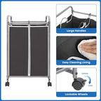 STORAGE MANIAC 2 Section Laundry Sorter, Laundry Hamper with Wheels, Black - Image 6