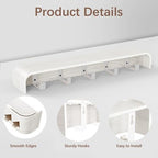 Coat Rack Wall Mount with Hidden Hooks, Wall Hooks with Shelf, Wall Key Holder Mount Wooden Shelf Entryway Hooks for Bedroom Bathroom for Hanging Coats Hats Bags Towels (White Wave-Shape, 5 Hooks) - Image 3