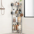 Orimade Rustproof 4 Tier Floor Standing Corner Shower Caddy Organizer with Toothbrush Holder, Large Spacing Floor Shower Shelf Rack Storage Stands with Hooks for Bathroom Kitchen, Silver by Orimade