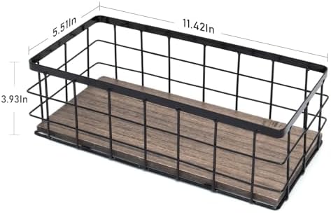 ROSE BLOOM Small Metal Wire Storage Basket, Decorative Wood Base Organizer Bins for Bathroom, Kitchen, Laundry Room, Pantry, Basket for Toilet Paper, Fruits, Spices (2 Pack) - Image 6