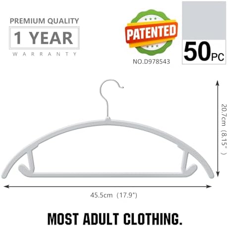 MIZGI Plastic Hangers 50 Pack, Patented Rounded Shoulder Sweater Hangers - Image 4