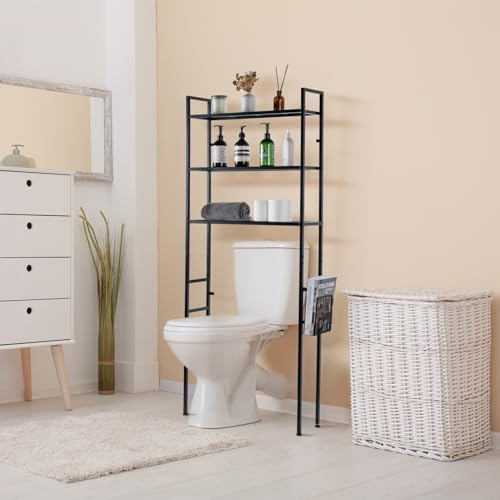 MyGift 3 Tier Over The Toilet Storage, Freestanding Bathroom Organizer Shelf, Above Toilet Rack with Removable Magazine Holder Basket, Black Metal Cabinet for Laundry Space Saver, 26.4x7.8x63.6 Inch - Image 4