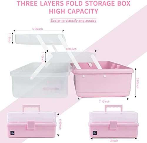 Creahaus 13 inch Art Craft Organizer Storage Box with 3 Layer, Multipurpose Plastic Tool Box with Handle for Sewing, Art Supply, Medicine, Nail, Hair Accessories (Pink) - Image 3
