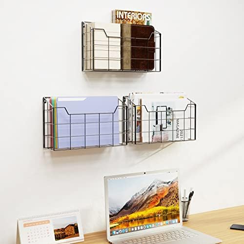 Univivi 3 Pack Wall File Organizer Rack 14 inch Hanging File Holder, Black - Image 4