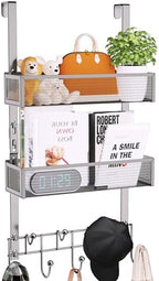 Consumest Over The Door Hooks Organizer - 3 Tier Door Hanger with 9 Coat Hooks & 2 Mesh Basket, Back Storage Organizer Hanging Towels for Bathroom, Bedroom, Sand Nickel by Consumest