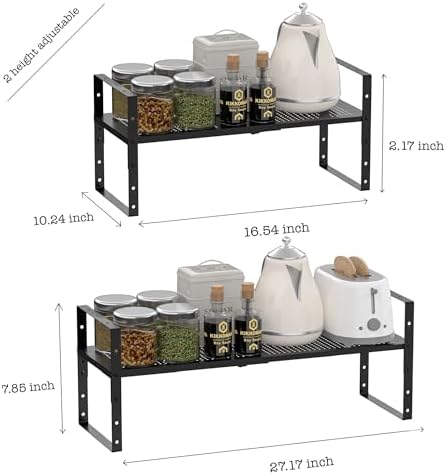 Multi-Functional Metal Shoe Rack,Expandable Adjustable Stackable Kitchen Organizer,Metal Shelf risers for cabinets, Kitchens and Closet, Bathroom(2Packs/Black/Medium) - Image 6