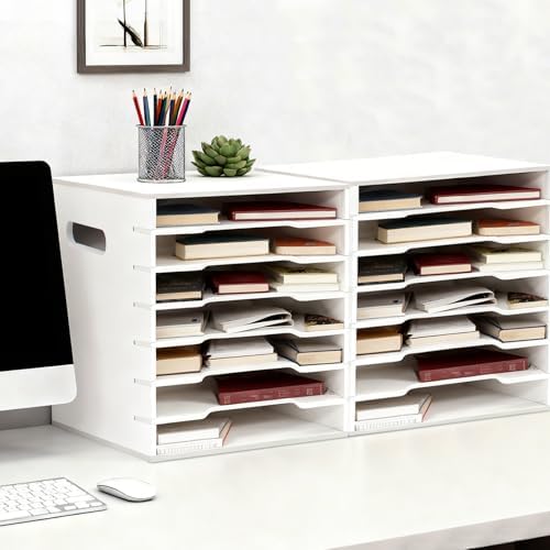 2PCS 7 Tiers 12" x 12" Scrapbook Paper Storage, Cardstock File Organizer with Adjustable Shelves, Construction Paper Organizer, Desktop File for Home Office School Classroom, White Wood Material - Image 6