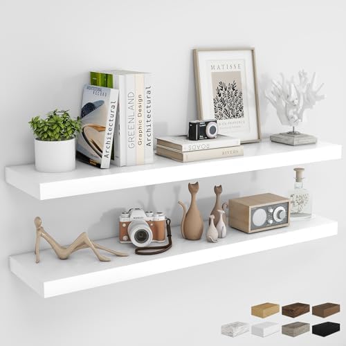 RICHFOCUS Long Floating Shelves for Wall 2Pack, White, 48" Lx8 D by RICHFOCUS