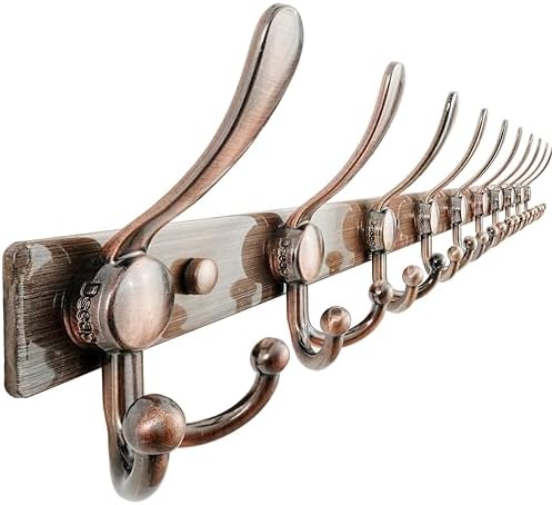 Dseap Coat Rack Wall Mount 37 Inch, Heavy Duty 12-Gauge Base vs Flimsy 1mm, Double-Thick Solid Anti-Snap Hooks, 16” Stud-Mount, Stainless Steel 10-Hook Hanger for Closet Entryway, Antique Copper by Dseap
