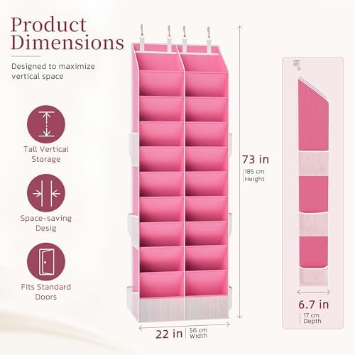 Criusia Over the Door Shoe Organizer, 20-30 Pairs Heavy-Duty Hanging Shoe Storage with Large Pockets, 10-Tier Door Shoe Rack with 4 Hooks for Sneakers Sandals Heels Boots (Pink) - Image 3