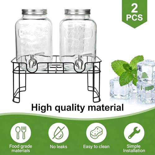 Accguan 1-Gallon Drink Dispenser,2 Pack Glass Drink Dispenser with Tin Lid - Image 3
