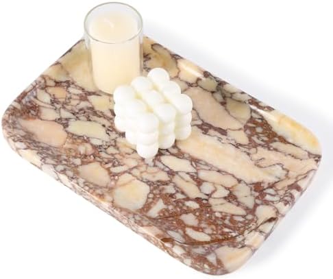 Karibiber Calacatta Marble Vanity Trays, Marble Bathroom Tray Countertop, Luxury Decorative Dresser Organizer, Purple&White Natural Stone Serving Tray for Kitchen, Perfume, Jewelry Holder Storage by Karibiber
