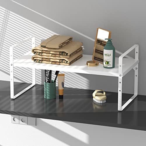 iPEGTOP Expandable Cabinet Storage Shelf Organizer Rack, Heavy Duty Cupboard Stand Spice Rack Adjustable Height Garage Pantry Shelf Space Riser for Counter Kitchen Organization, White, 2 Pack - Image 7