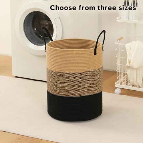 Laundry Basket Hamper Tall Rope Storage Woven for Blanket toys Dirty Clothes in Living Room Bathroom Bedroom (Jute Brown & Black, 100L/26.4Gal) - Image 2