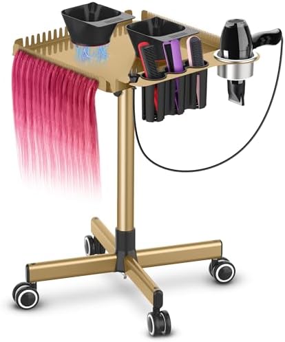 TASALON Gold Salon Tray on Wheels – Salon Rolling Tray Set with Magnetic Hair Dye Bowl, Heat-Resistant Tool Rack, Hair Extension Holder for Styling, Rolling Tool Cart & Hair Salon Station Organizer by TASALON