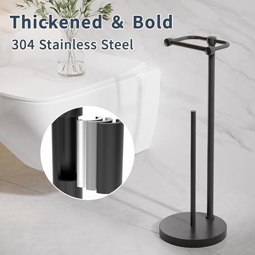 RARXTR Toilet Paper Holder Stand, Post Pivoting Design Free Standing Toilet Paper Holder with Storage for 4 Rolls, SUS304 Stainless Steel Tissue Holder with Reserve, Heavy-Duty Base (Matte Black) - Image 6