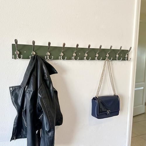 SKOLOO Creations Forest Green Solid Wood Wall Mounted Coat Rack, 10 Hooks, 38-1/8" Long - Kitchen, Mudroom, Entryway, Bathroom - Includes Mounting Hardware, Wall Coat Hanger, Towel Rack - Image 5