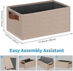 GhvyenntteS Small Fabric Storage Bins 6 Pack, 11.8" x 7.87" x 5.11" Storage Basket with Leather Handles, Closet Storage Bins for Shelves, Storage Baskets for Shelves, DVD Storage (Beige Yellow) - Image 2