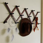 SKOLOO Hat Rack for Wall with 14 Hooks, Solid Wooden, Modern, Expandable Coat Rack Wall Mount for Coats, Hats, Bags, Baseball Caps, Cherry Red - Image 2