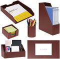 6 Piece Office Supplies/Desk Organizer Set with Desktop Leather Writing Pad,File Paper Tray,Magazine folder Holder, Pen Cup,Sticky Note Holder,Letter Mail Sorter,Workspace Decor for Women Men Brown by RHCSZ
