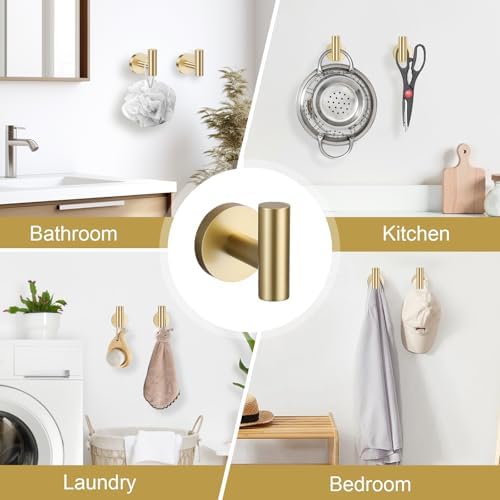 Brushed Gold Bathroom Hardware Set, 5 Pieces Gold Towel Bar Bathroom Accessories, Upgraded Toilet Paper Holder with Shelf Set, 23.6 Inch Towel Rack Towel Holder for Bathroom Wall - Image 5
