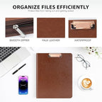 Ospelelf Zippered Padfolio Organizer, Faux Leather 3 Ring Binder with Clipboard, Letter Size Business Portfolio with Notepad, Tablet Sleeve & Phone Pockets for Office Work Brown - Image 5