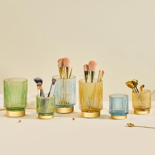 Makeup Brush Holder Organizer,Toothbrush Holders,Desk Pen Pencil Holder,Multifunctional Vintage Glass Brush Cup（S+L/White/A3-4-US） - Image 2