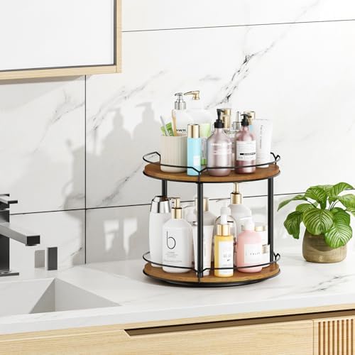 12.4" Lazy Susan Organizer 2 Tier, Rotating Spice Rack, Wooden Spinning Spice Holder for Inside Cabinet, Pantry, Kitchen, Countertop, Bathroom and Vanity, Versatile Storage - Image 6