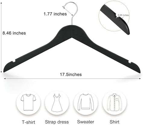 TOPIA HANGER Wooden Hangers 30 Pack, 0.28-inch Slim & Durable Clothes Hangers Space Saving, Black Wood Hanger with 360°Swivel Hook and Non-Slip Shoulder Notches for Coat,Shirts, Camisoles, CT51B - Image 2