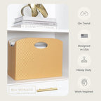 BLU MONACO | Gold Magazine Holder | Woven PVC Leather Organizer with MDF Frame | Floor or Table Storage for Home Office Bathroom | Large Capacity Vertical File Basket - Image 2