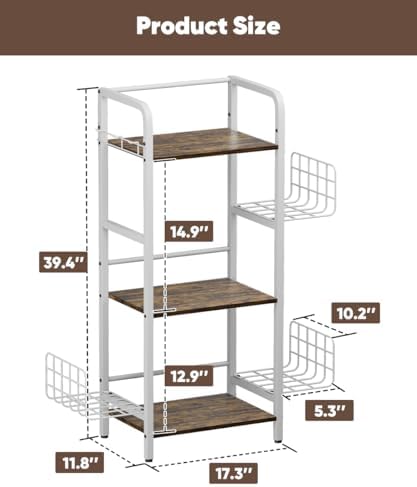 3-Tier Purse Organizer Rack, Iron & Wood Floor-Standing Bag Storage Holder with Adjustable Side Basket and Hook Handbag Organizers Display Stand Shelf for Closet, Bedroom, Entryway, White - Image 2