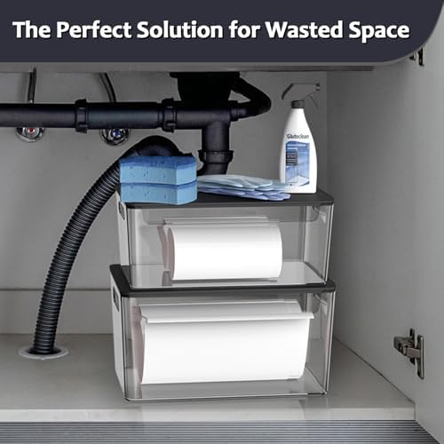 COAZEX 2 Pack Stackable Plastic Trash Bag Holder with Black Lids Under Sink - Image 7