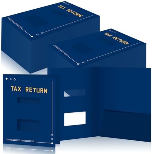 Mooliwe 100 Pcs Blue Tax Return Folders Bulk 9 x 11.25 Inches Income Tax Organizer with Side Staples Double Windows Paper File Pocket Document Folders for Accountants Business Office Supply by Mooliwe
