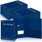 Mooliwe 100 Pcs Blue Tax Return Folders Bulk 9 x 11.25 Inches Income Tax Organizer with Side Staples Double Windows Paper File Pocket Document Folders for Accountants Business Office Supply by Mooliwe