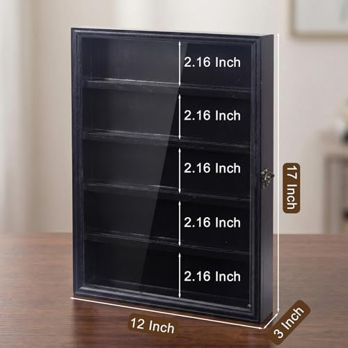 Belt Buckle Display Case, 5 Belt Buckle Holders Included, 17x12 Black Shadow Box with LED Light, Wall-Mounted Men's Belt Clip Storage Box, Lockable - Image 2