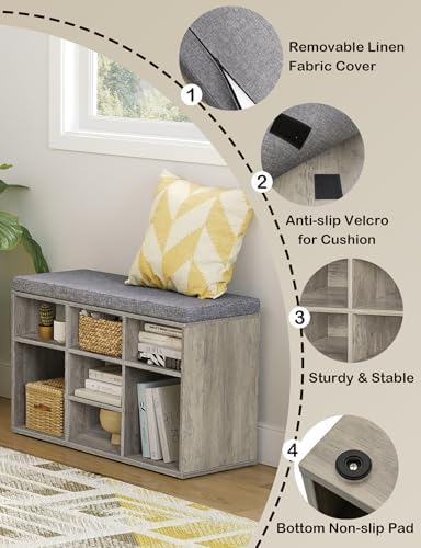DINZI LVJ Shoe Storage Bench with Cushion, 31.5" Cubby Shoe Rack, 9 Cubbies - Image 4