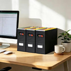 4 Pack Collapsible File Storage Box for Letter Size Documents, Portable File Organizer Box with Plastic Rails and Reinforced Cardboard, Desktop and Home Office Organization, Black - Image 6