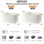 96L Woven Laundry Basket with Handles, Extra Blanket Basket,White - Image 2