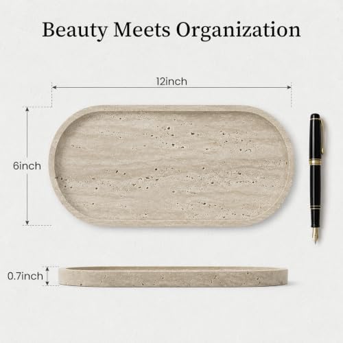 THMINS Travertine Tray, Marble Decorative Perfume Tray, 12 x 6 Inch - Image 5