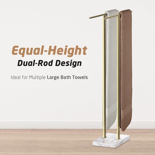 KES Brushed Gold Standing Towel Rack, 37" H, Heavy Marble Base, Bathroom - Image 3