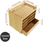 KKTONER 5-Tier Bamboo Desk Organizer with Drawer Tabletop File Organizer Document Holder with Shelf Desktop Cabinet for Home Office School Supplies (Natural) - Image 3