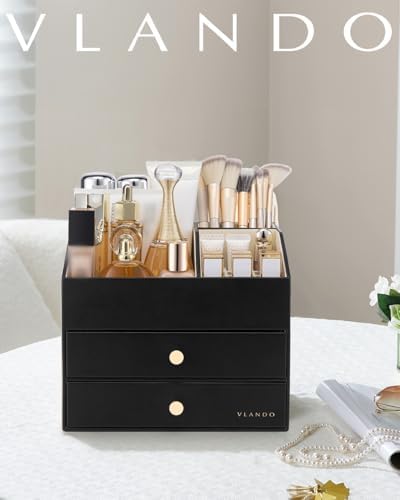 VLANDO 3-Layer Makeup Organizer with 2 Large Drawers for Vanity,Black - Image 6