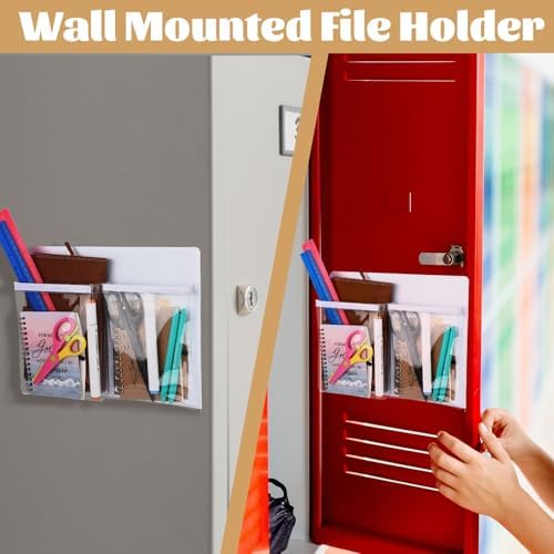 8 Pack Magnetic File Holder Fridge Organizer White with 2 Pockets - Image 4