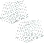 EASEPRES Vinyl Record Holder Storage, 9 Slot Metal Magazine Book Album Display Rack, Stylish Triangle Desktop File Sorter Organizer for Home Office, White Pack of 2 by EASEPRES