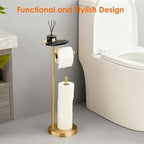 Toilet Paper Holder Stand Gold: Free Standing Tissue Roll Holder with Phone Shelf - Toilet Roll Dispenser Storages for 4 Rolls, Durable Stainless Steel for Bathroom - Image 7
