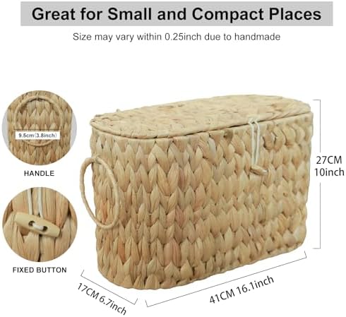 Coeusy Toilet Paper Basket with Lid,Wicker Basket for Bathroom Organizers and Storage,Holds Up to 6 Mega Rolls, Decorative Hand-Woven Rattan Bathroom Decor Accessories,Natural Water Hyacinth - Image 4